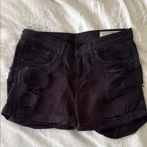 Rag & Bone Black Distressed Jean Shorts with Rolled Hem grunge biker fisherman
